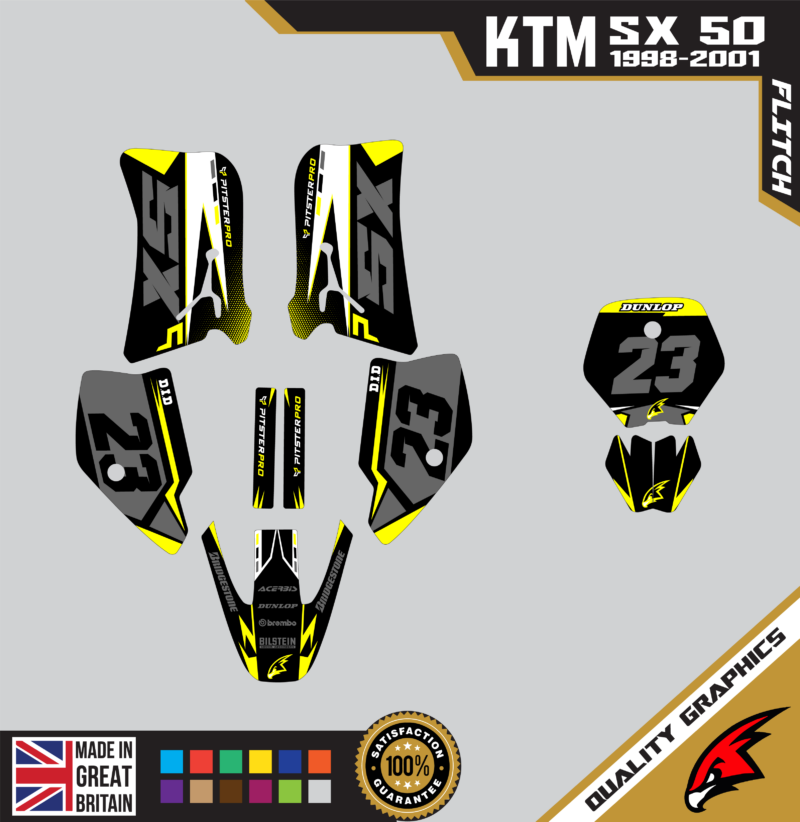 MX Graphics Kit For KTM  SX50 50SX 1998 &#8211; 2001  Flitch Yellow