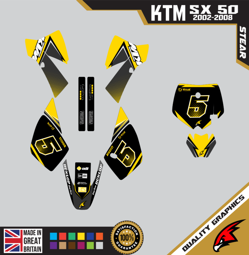 MX Graphics Kit For KTM  SX50 50SX 2002 &#8211; 2008  Stear Yellow