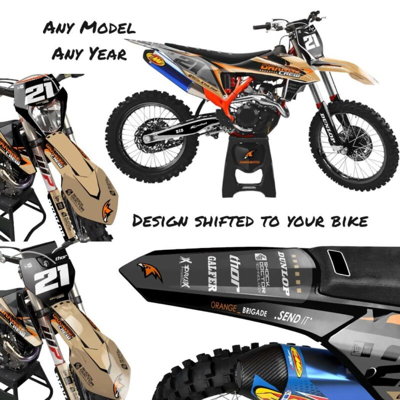 Wicked MX Graphics Kit: Fits  SX SXF EXC 65 85 125 150 250 300 350 450  &#8211; Orange Crew Tan