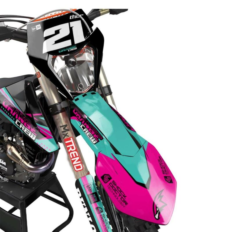 Wicked MX Graphics Kit: Fits  SX SXF EXC 65 85 125 150 250 300 350 450  &#8211; Orange Crew Teal Pink